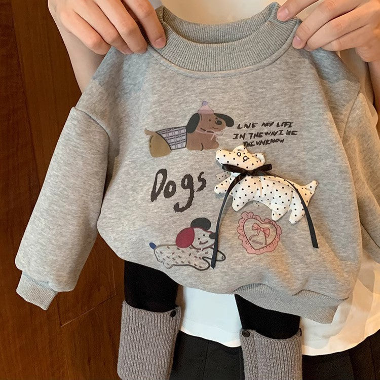 Sweet Little Girl Fleece Sweatshirt New Winter Outfit for Little Girls Korean Style1-8Two-piece set with integrated fleece
