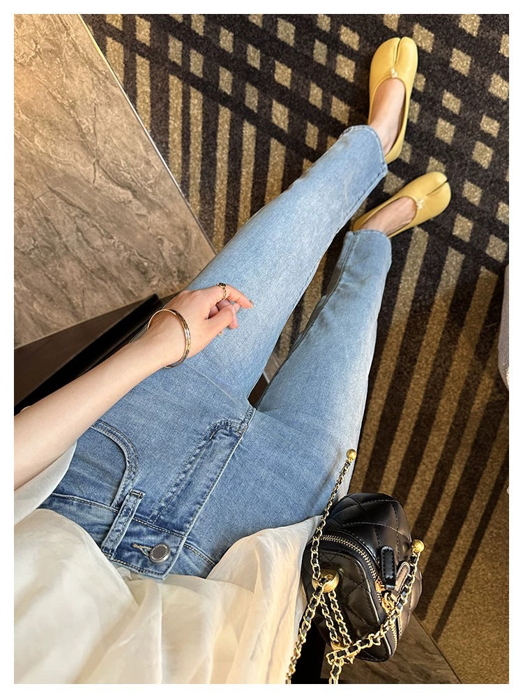 Thin and Soft Mask Pants!Summer Thin Jeans for Women Slimming Petite Nine-point Narrow Straight-leg Pants