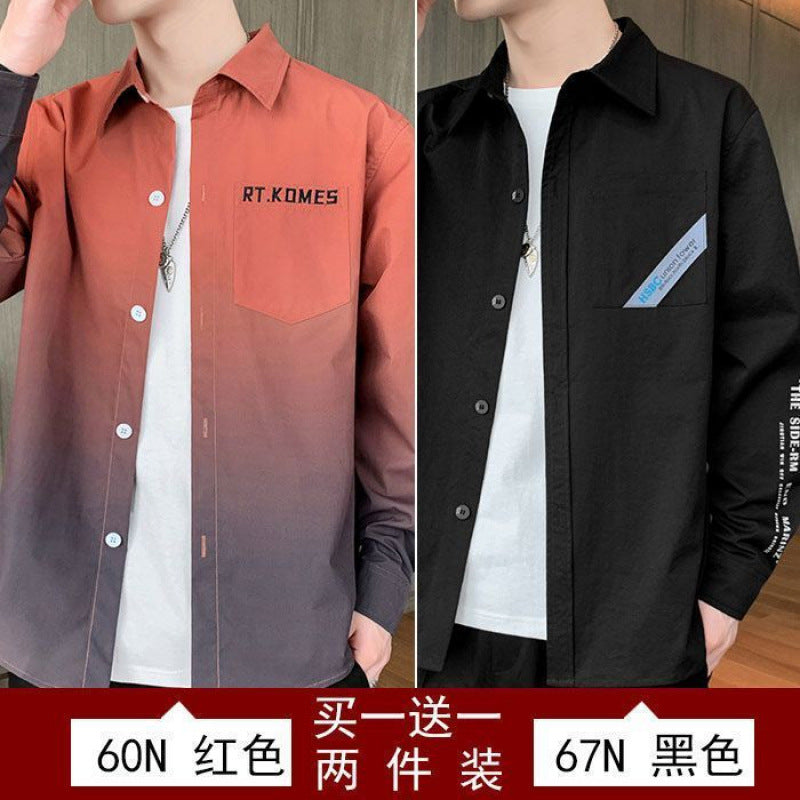 Gradient Long Sleeve Shirt for Men, Spring and Summer Loose Thin Jacket, Korean Style Trendy Casual ins Fashion Brand Sunscreen Shirt