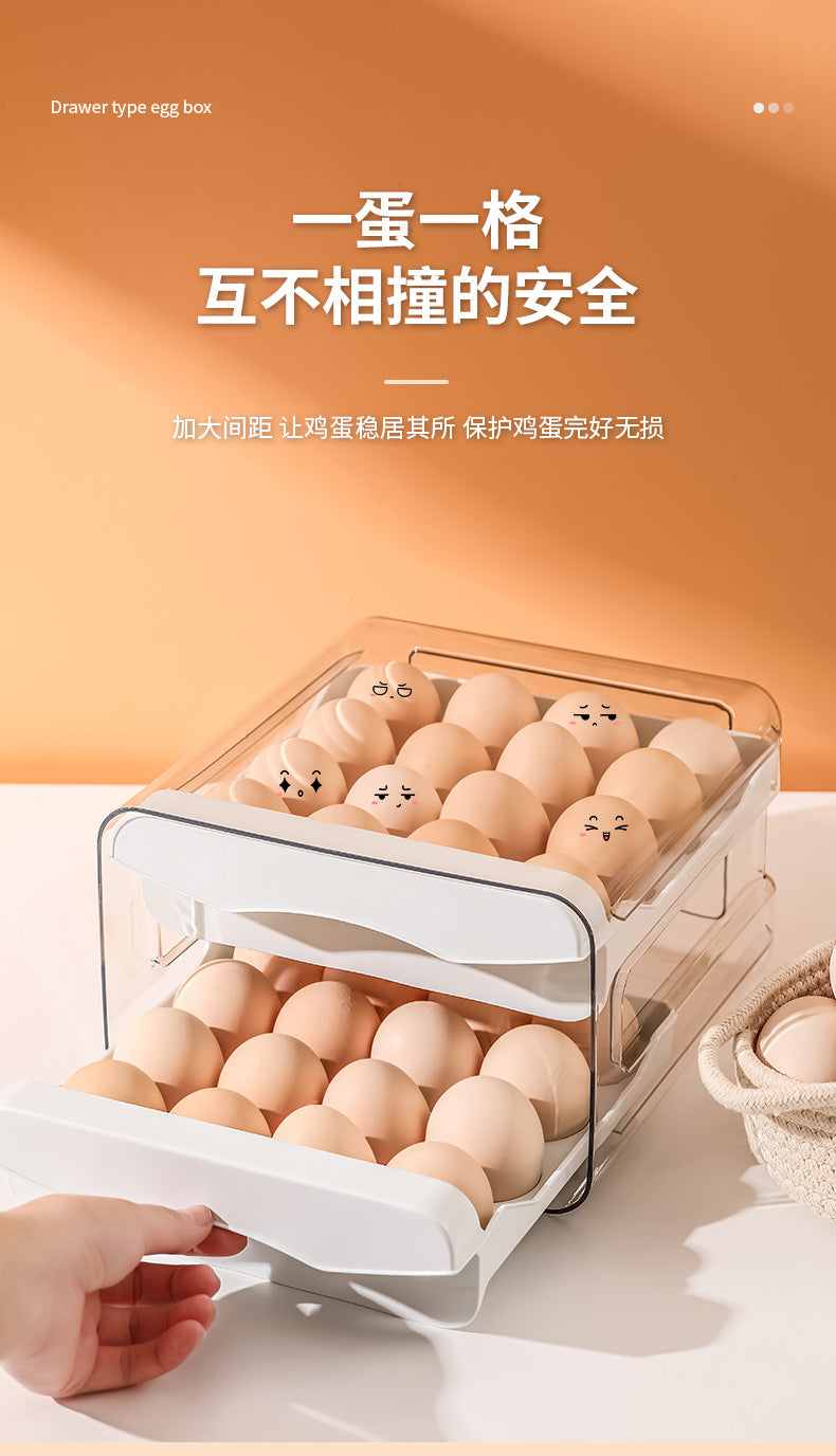 Ruge Transparent Double Layer Fresh-Keeping Box Kitchen household plastic sealed egg carton Drawer-style Refrigerator Storage Box