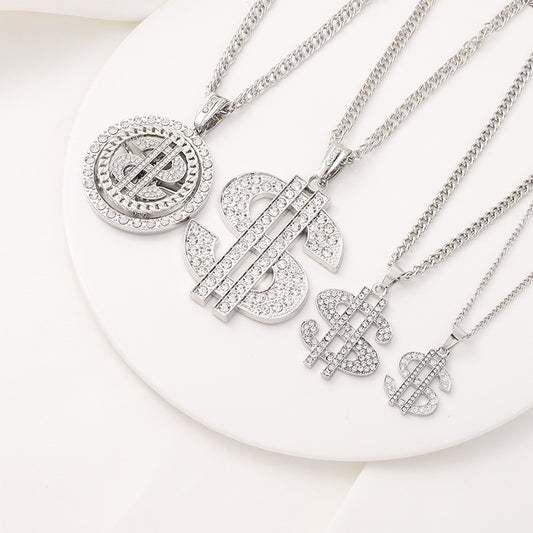 Factory Direct Supply Exquisite Fashion Necklace Imitation Dollar Sign Diamond-Encrusted Jewelry Pendant In Stock Wholesale Luxury