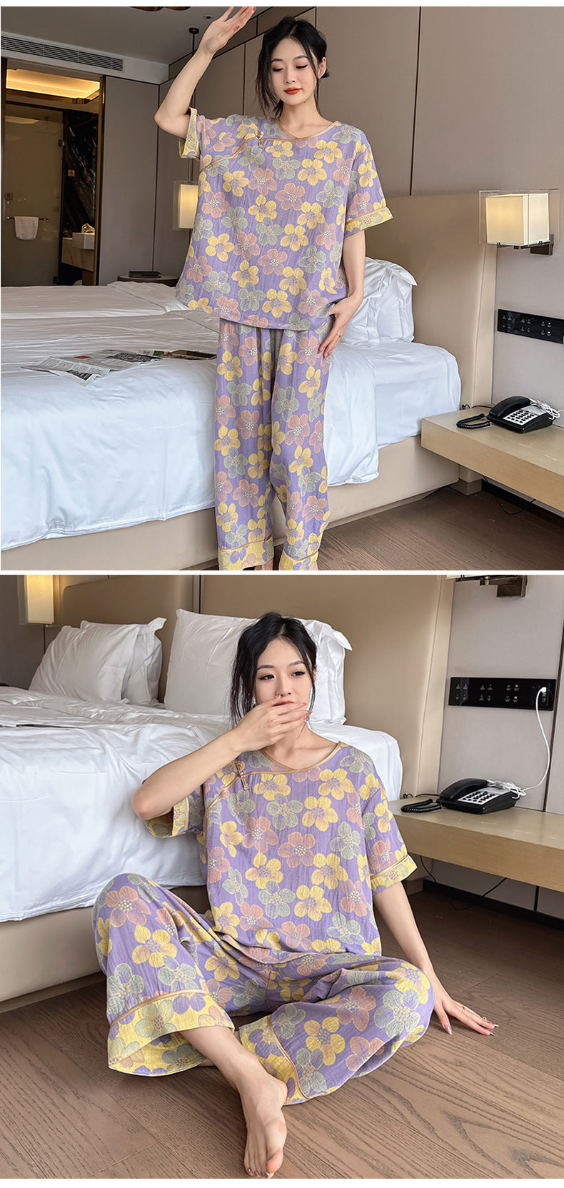 New Chinese Style Retro National Style Cotton Gauze Pajamas Plus Size for Women mm Summer Thin Loose Fit200Pure Cotton Homewear