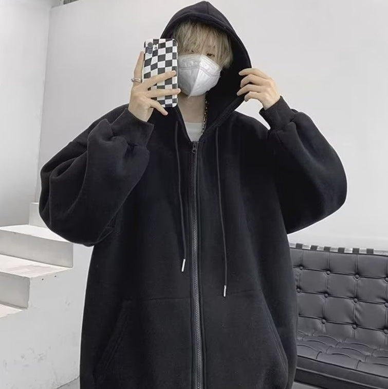 Fashionable Versatile Hooded Sweatshirt for Men Autumn Wear2024New Loose Fleece-Lined Versatile Casual Cardigan Couple Jacket