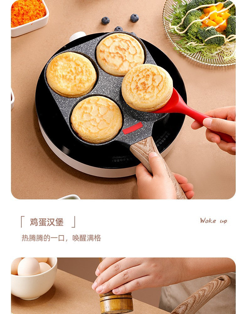 【Source Factory】Foreign Trade Hot-Selling Maifan Stone Four-Hole Egg Frying Pan 3-in-1 Non-Stick Breakfast Pan