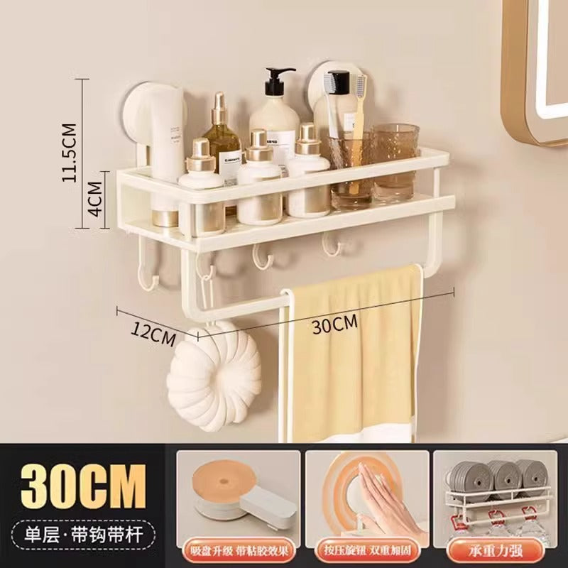 Space Aluminum Bathroom Suction Cup Storage Rack Wall-Mounted No-Drill Towel Rack Washstand Multifunctional Organizer