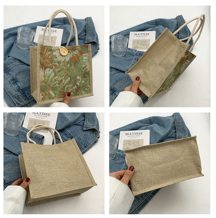 Student Korean Style Handbag Women Fashion Linen Lunch Bag New Japanese Style ins Canvas Tote Lunch Box Bag