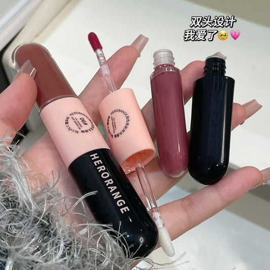 HERORANGE Moisturizing Dual-Ended Lip Gloss Velvet Matte Water Gloss Mirror Double Texture Non-Sticky Lipstick HR499