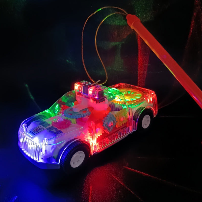 Mid-Autumn Festival Gift for Babies: Handheld Music Toy Car Lantern, Children's Electric Transparent Gear Flashing Police Car Lantern