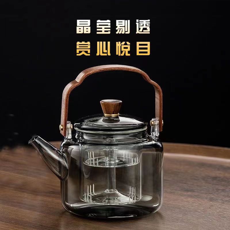Transparent Black Handle Teapot for Tea Brewing, Glass Kettle for Boiling Water, Tea Brewing Pot for Electric Ceramic Stove, Charcoal Stove Tea Brewing Pot