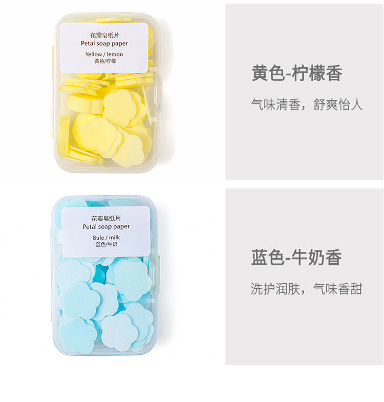 Portable Hand Washing Tablets Soap Paper for Students and Children, Disposable Travel Mini Petal Soap Tablets Boxed