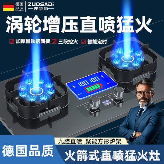 German Brand Gas Stove Double Burner Household Natural Gas Liquefied Gas High Flame Stove Nine-Cavity Direct Injection Stainless Steel New Model