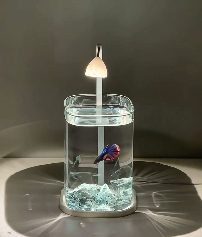 Fish Tank Betta Ultra-clear Small Lazy Glass Tank Living Room Creative Desktop Ornament Sensory Viewing Light