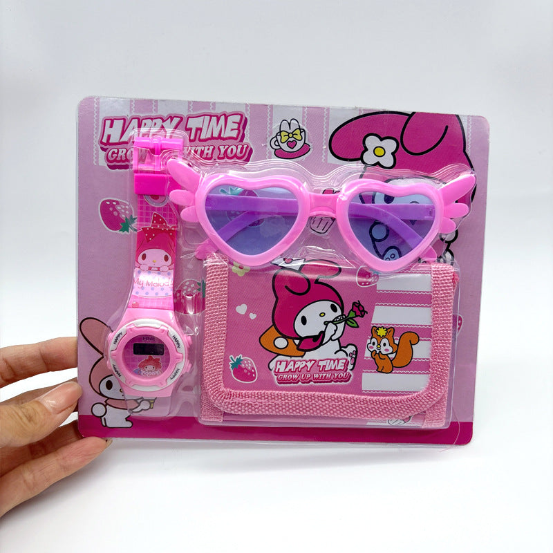 Cross-Border Children's Cartoon Electronic Watch Glasses Wallet Watch Set Kindergarten Kids Gift Prize Toy Watch