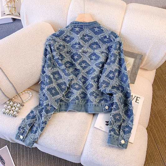 European Heavy-Duty Denim Jacket for Women Spring and Autumn2025New Loose Versatile Fashion Short Jacket for Petite Figures