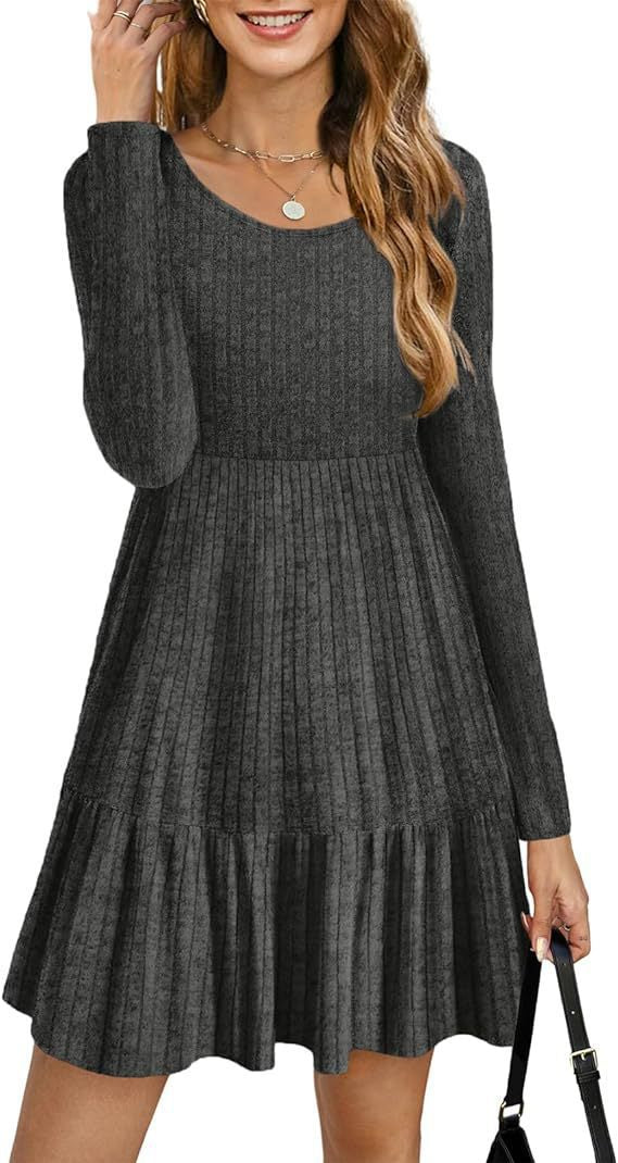 2023Autumn and Winter TEMU Amazon European and American Women's Fashion Cross-Border New Striped Round Neck Knitted Sweater Dress for Women