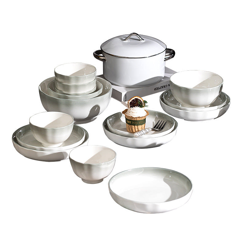 Nordic Style Gradient Color Bowl and Plate Set for Home Use, Thickened Lace Ceramic Tableware, Bowl and Plate Combination, Underglaze Color Bowl Set