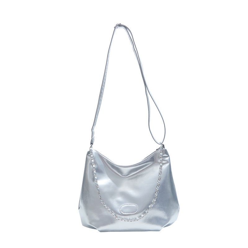 Summer Fashion Simple Casual Soft Surface Fresh Glossy Solid Color Large Capacity Commuter Shoulder Crossbody Bag2025New
