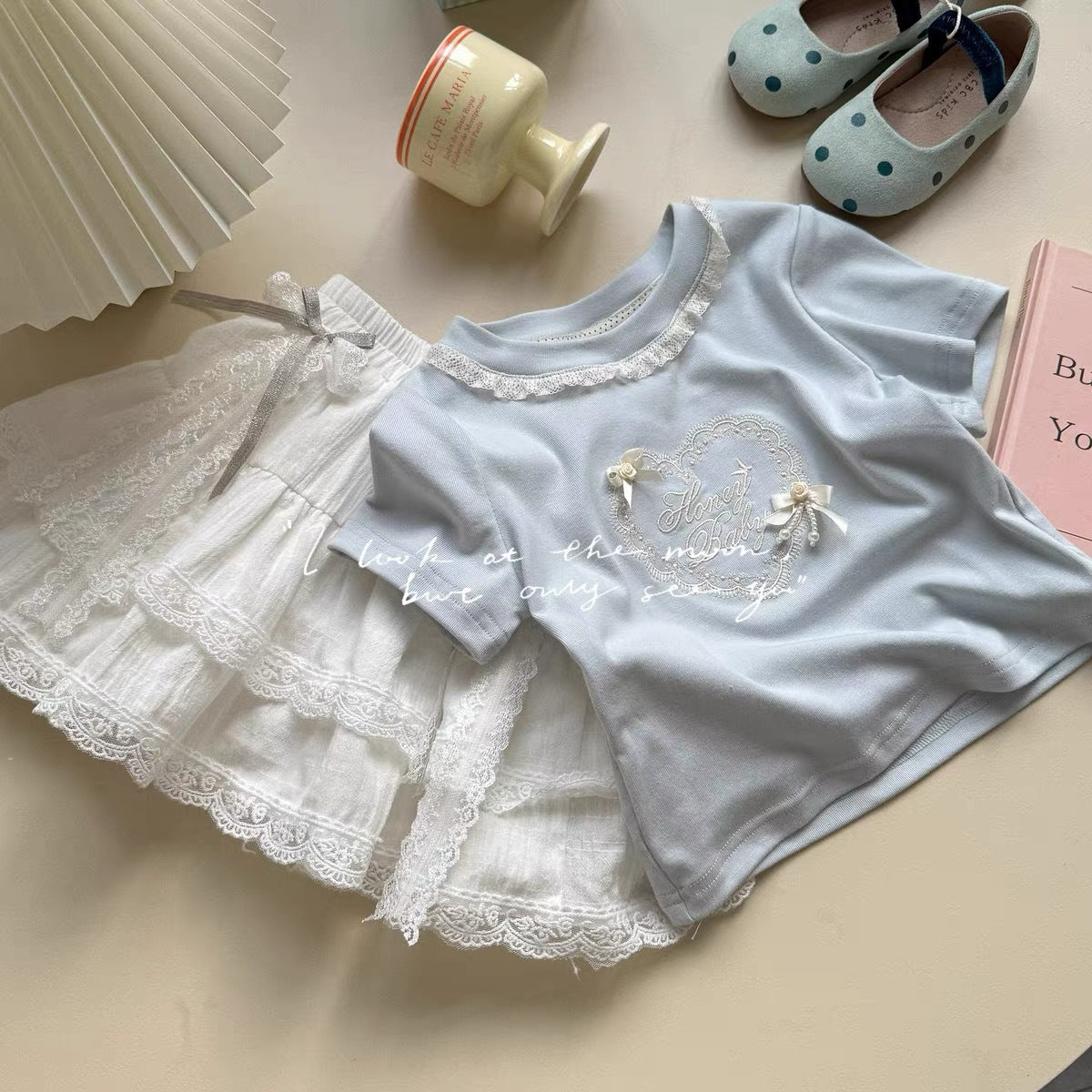 Sweet Little Girl Short Sleeve T T-shirt for girls, loose fit, printed round neck top, summer new stylish children's short sleeve T Shirt