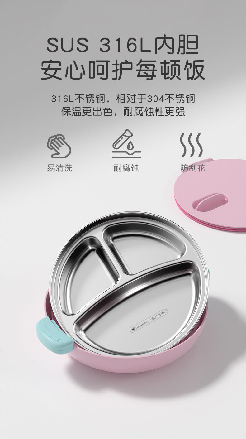 goryeobaby Children's Stainless Steel Plate Baby Suction Bowl Water-Insulated Bowl Baby Divided Plate Baby Food Utensils