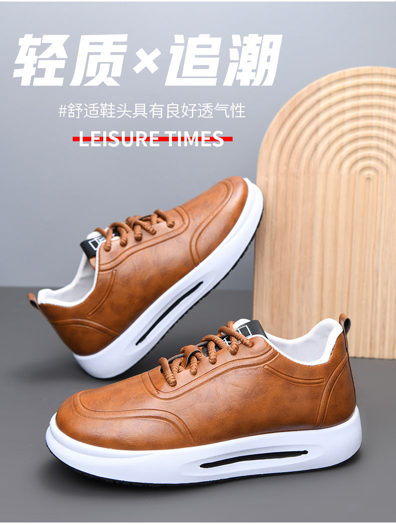 Men's Lace-up PU Waterproof Casual Leather Shoes Solid Color Shallow Mouth Soft Sole Soft Surface Low-top Men's Single Shoes Business Shoes