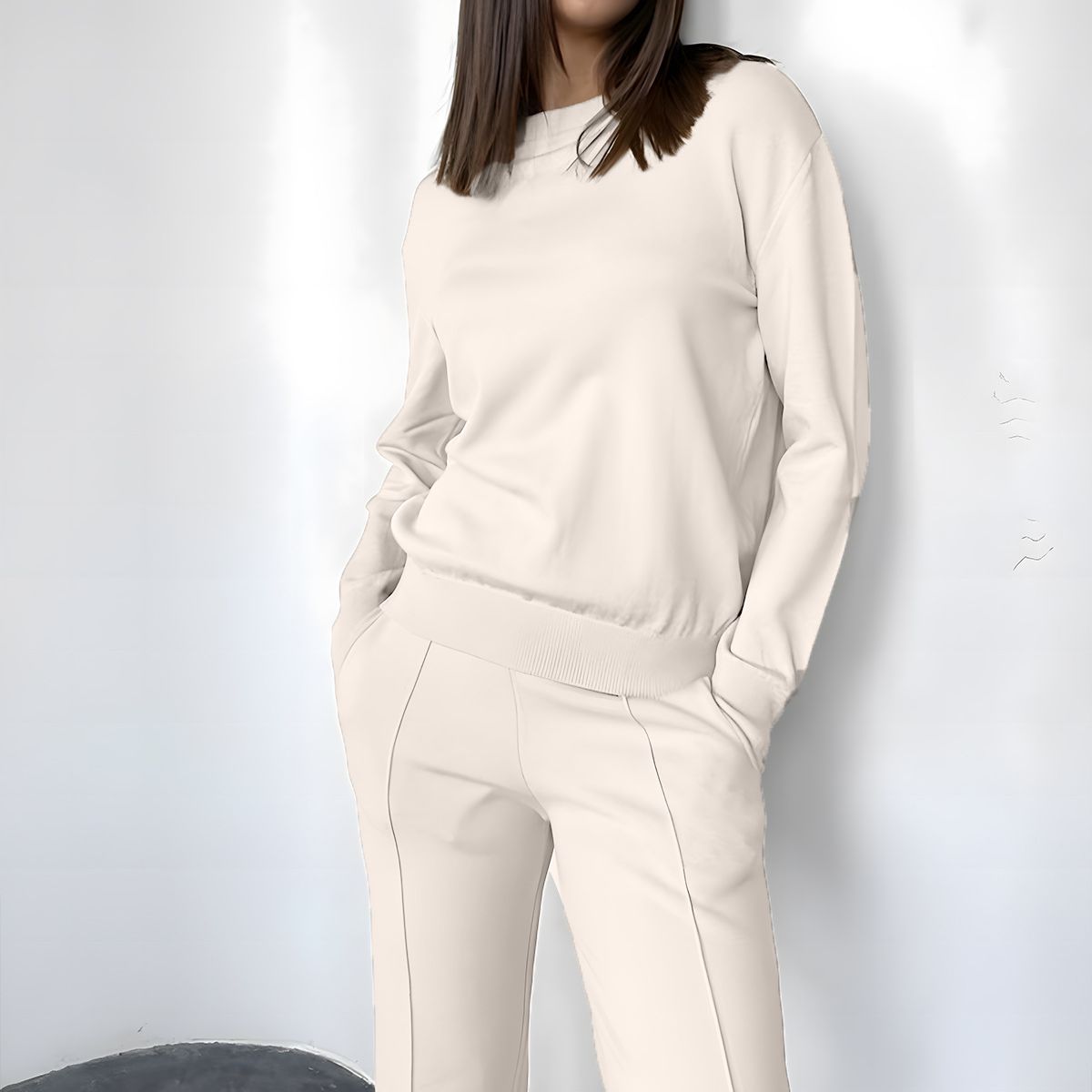 2025Autumn and Winter New ins Women's Loose Round Neck Sweater Set with Carrot Pants European and American Knitted Sets