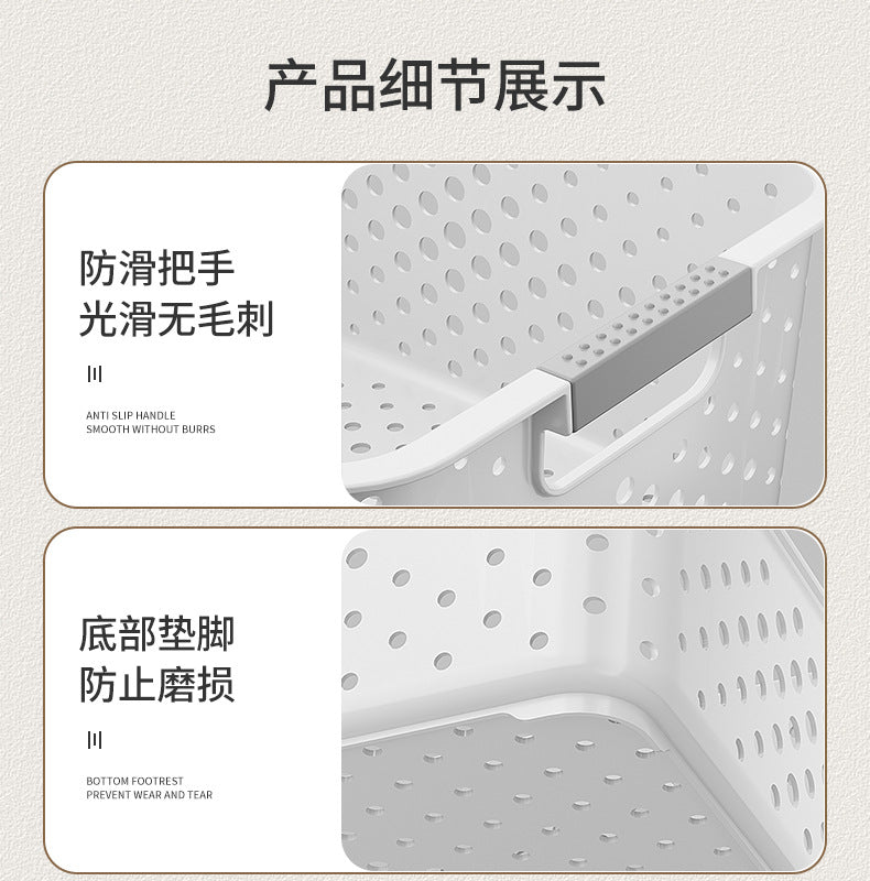 Japanese Style Kitchen Plastic Storage Basket Household Hollow Out Organizer Storage Box Handheld Bathroom Desktop Cosmetic Storage Basket