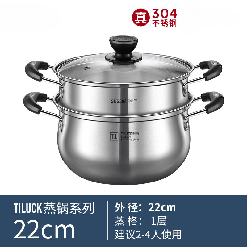 304Stainless Steel Soup Pot for Home Use, Non-Coated Instant Noodle Pot, Double Ear Small Pot, Steamer, Special for Gas and Induction Cookers