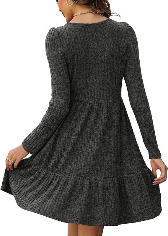 2023Autumn and Winter TEMU Amazon European and American Women's Fashion Cross-Border New Striped Round Neck Knitted Sweater Dress for Women
