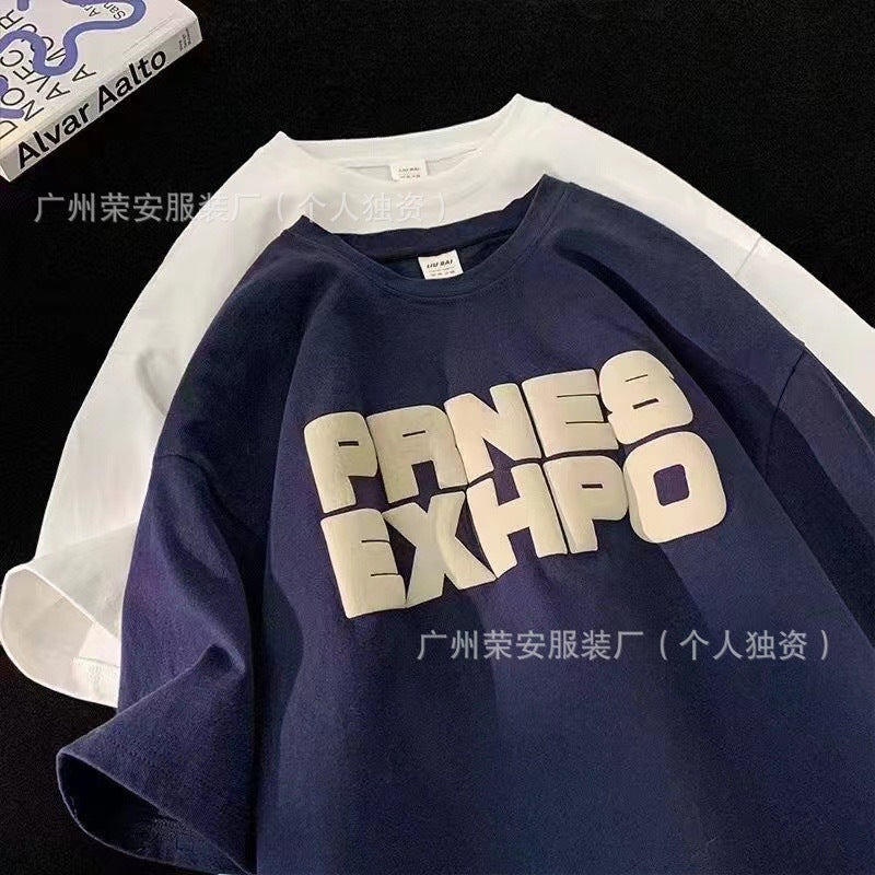 1688Street Stall Cheap Tops Casual Plus Size Men's Summer Short Sleeves T Men's loose round neck printed short sleeve shirt t T-shirt