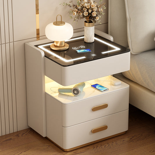 Smart Bedside Table2024New Simple Modern Solid Wood No-Installation Bedroom Home Multi-Functional Rock Slab Bedside Table