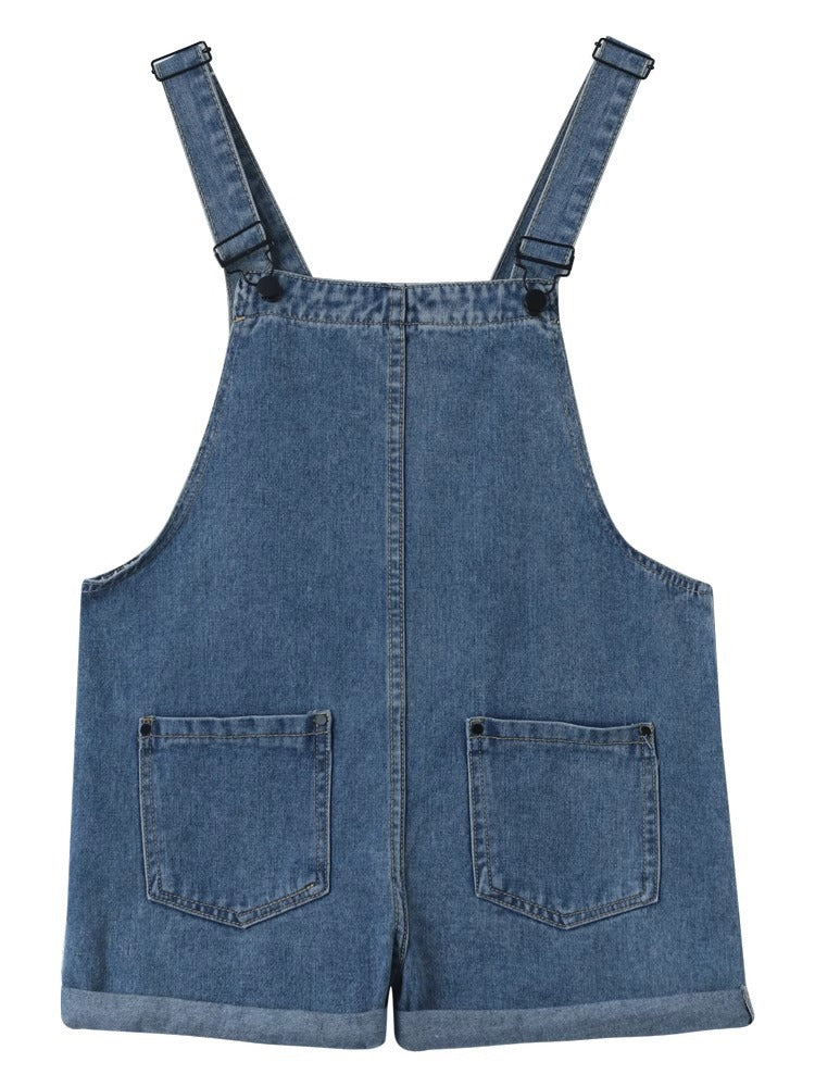 Women's Denim Overalls Summer Thin Loose Slimming Straight Strap Jumpsuit Denim Overalls Shorts