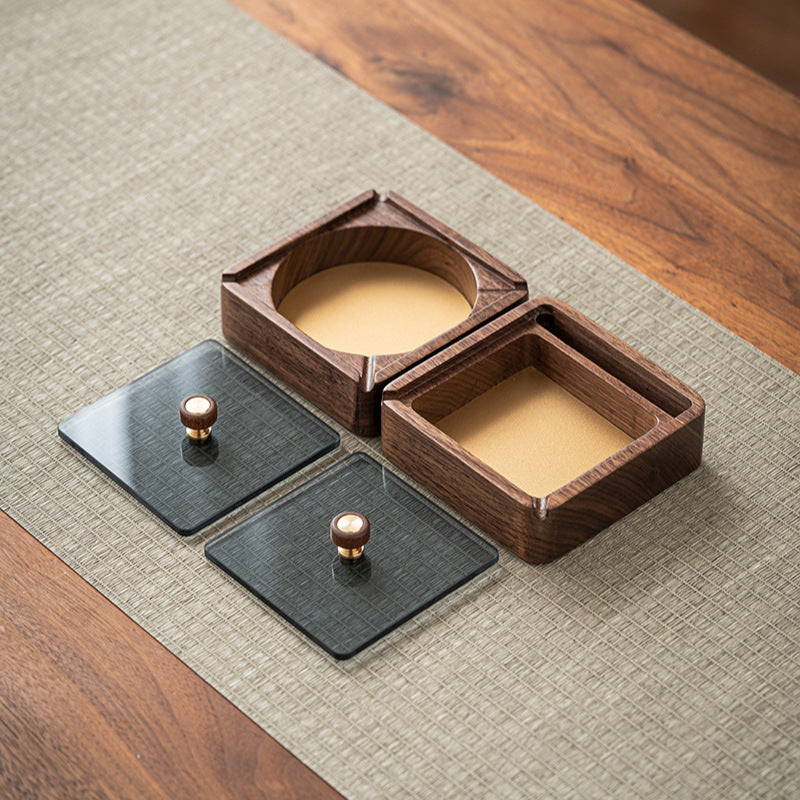 Walnut Ashtray for Home Living Room with Lid, Anti-Fly Ash, Stainless Steel Inner Liner, Creative Office Quality Ashtray