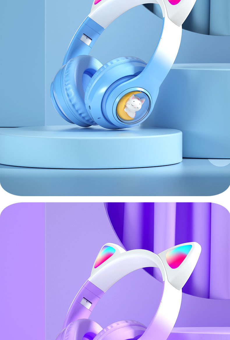 Space Capsule Cat Ear Bluetooth Headphones5.3Head-mounted Cute Glowing Cross-border Hot Item STN28S Ultra-long life battery