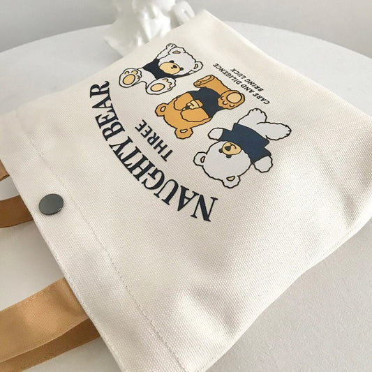 New Bear Canvas Bag for Female Students, Portable Small Handheld Lunch Bag, Tote Bag, Canvas Pouch, Gift Bag
