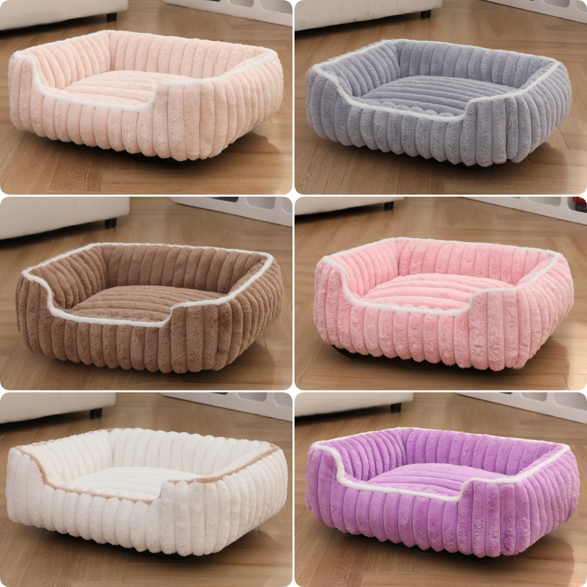 New Thickened Straight Bar Square Nest Rabbit Plush Soft Comfortable Pet Bed Deep Sleep Cat Nest Four Seasons Dog Nest
