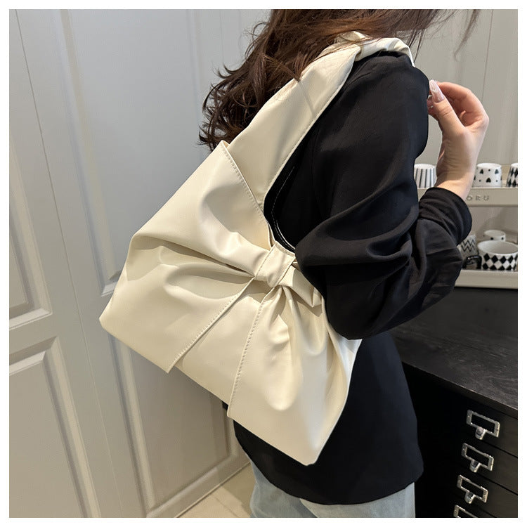 Korean Style Casual Underarm Women's Bag2025New Simple Bowknot Design Tote Bag Simple Handheld Shoulder Bag