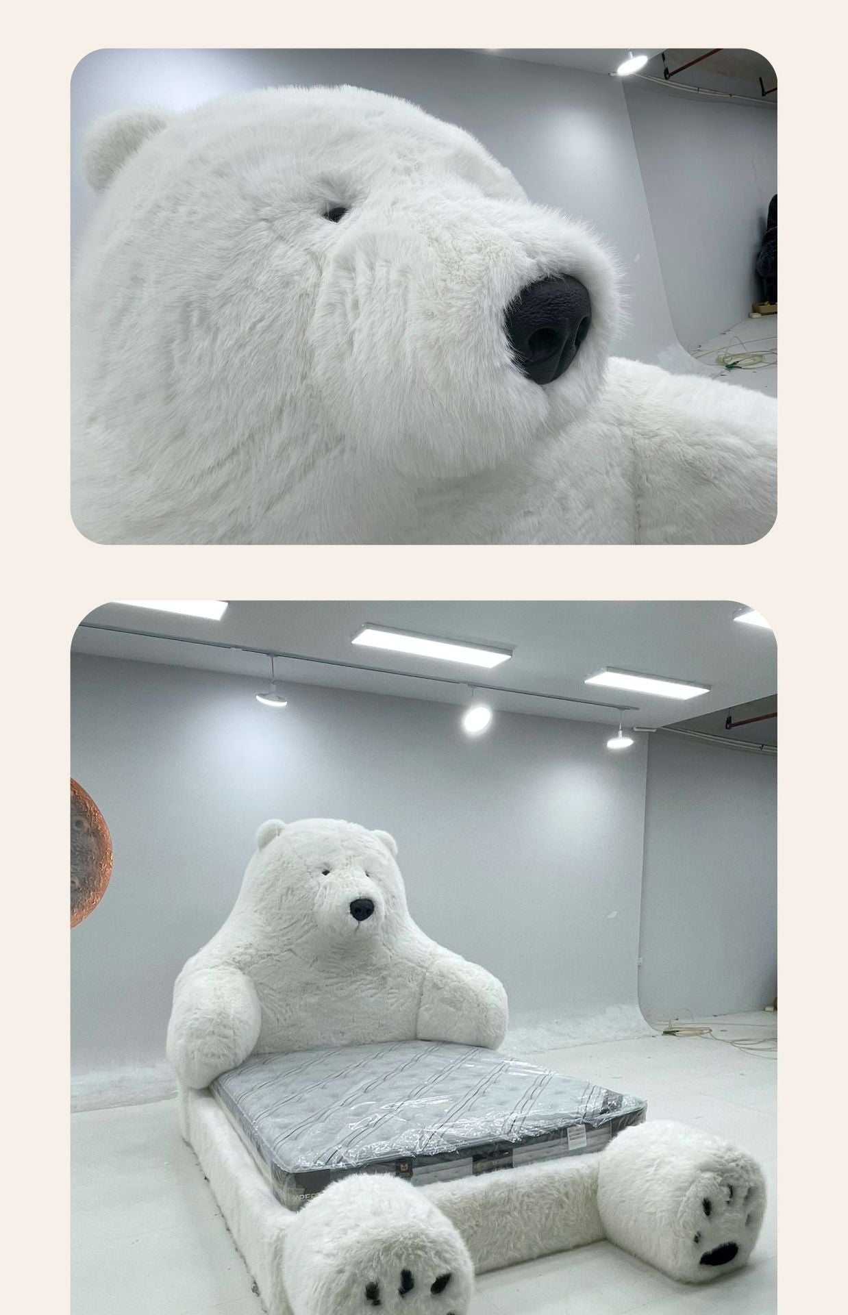 Internet Celebrity Creative Large Two-Dimensional Animal Polar Bear Monster Bed Genuine Leather Fabric Plush Light Luxury Minimalist Cream Bed