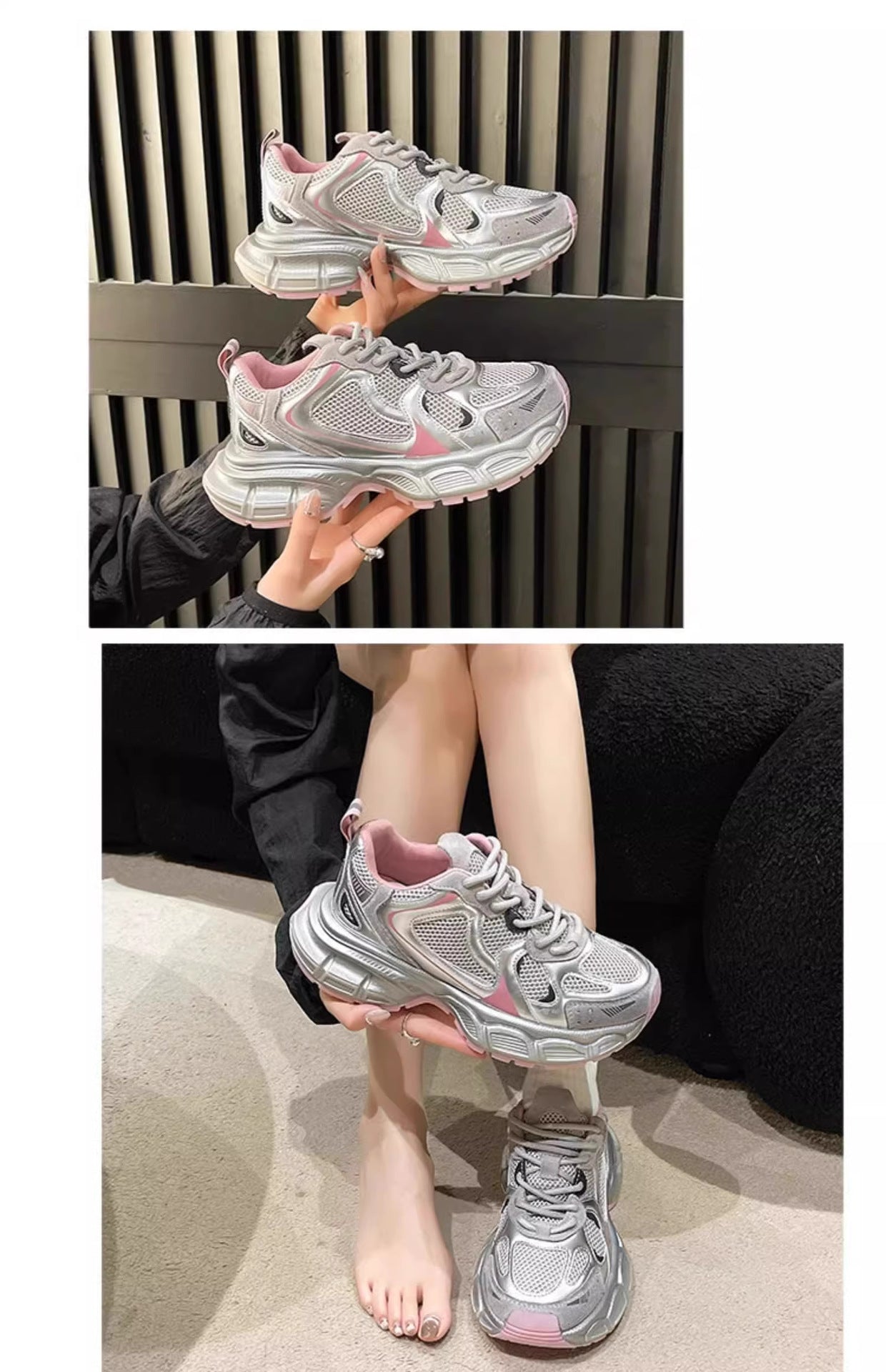 Girls' Dad Shoes Spring and Autumn New Style2024Children's Shoes Mesh Breathable Sports Shoes Medium and Large Children's Running Shoes
