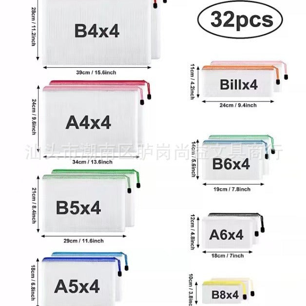 Cross-border Direct Supply Thickened PVC Plastic Zipper File Bag a4Transparent Student Exam Paper Waterproof Grid File Bag
