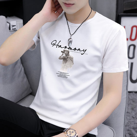 Summer New Men's Short Sleeve t Simple Half-Sleeve Summer Printed Top Versatile Student T-Shirt