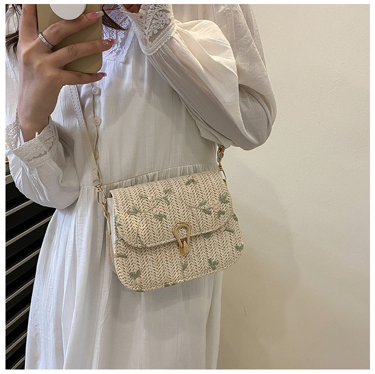 This year's trendy fashion straw woven small bag for women in summer2024New Trendy Versatile Lace Woven Single Shoulder Crossbody Bag for Women