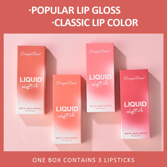 Cross-border Lip Gloss Set3Velvet Matte Lip Gloss Lipstick Orange Milk Tea Red Bean Paste Color Lip Gloss Wholesale