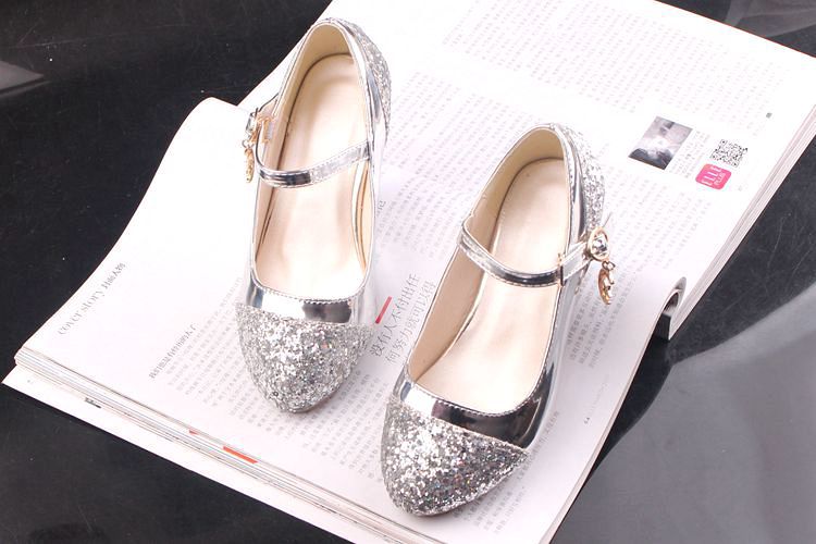 Girls' Leather Shoes Korean Style High Heel Princess Shoes Frozen Silver Children's Dance Shoes Elsa Shoes Summer