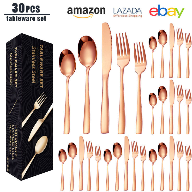 tatableware set Square Handle Stainless Steel Knife Fork Spoon Mail Order Box Color Box Set Titanium Coated Western Steak Knife Fork