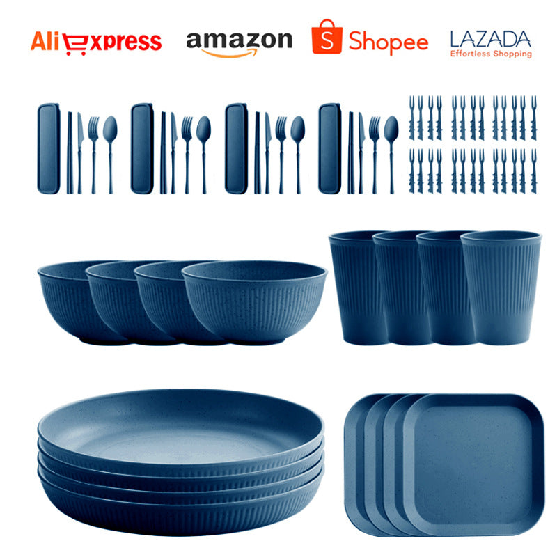 TEMU Amazon Wheat Straw Plate Bowl Cup Tableware Set Household Dining Plate Rice Bowl Water Cup Tableware Set Eco-friendly