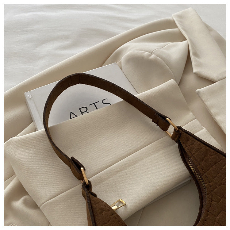 Solid Color Elegant Women's Bag2024Trendy Korean Style Autumn Winter New Stone Pattern Underarm Bag Casual Shoulder Handbag