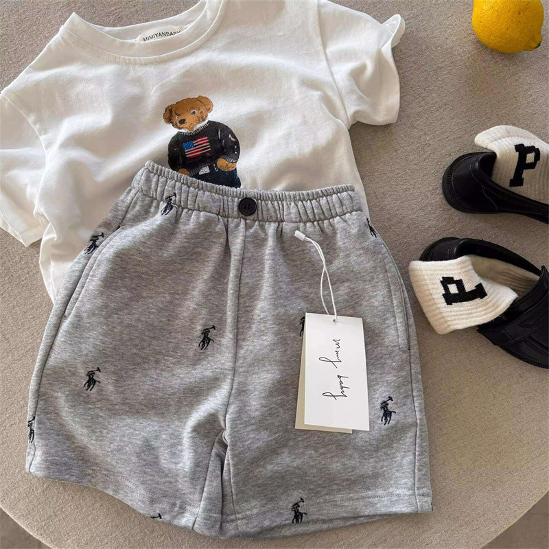 Little Bear Children's Shorts 25 Summer Boys and Girls Japanese Style Cartoon Striped Casual Pants Baby Toddler Fashionable Five-Point Shorts