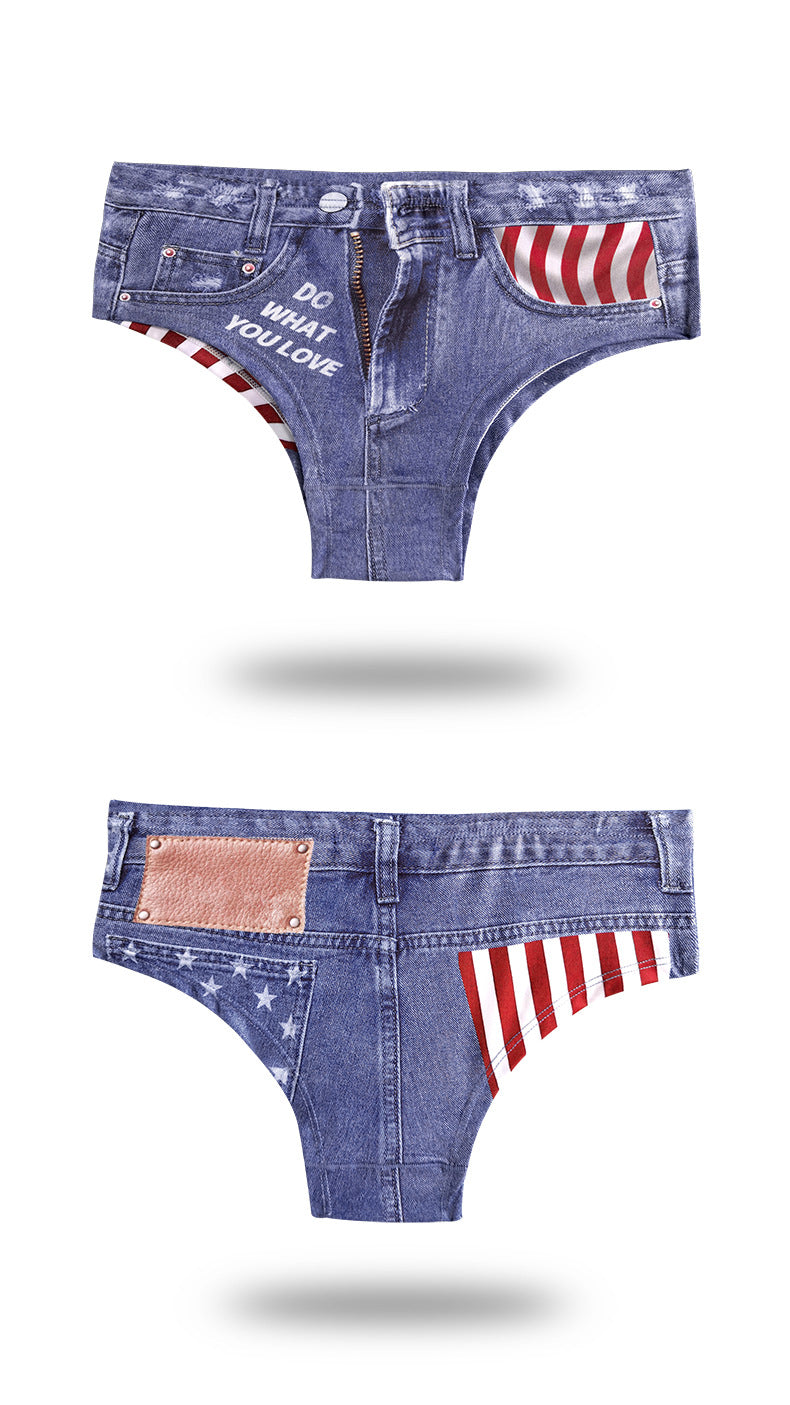 Anti-Exposure Women's Sexy Underwear Milk Silk Printed Cotton Crotch Women's Shorts Quick-Dry Summer Thin Denim Briefs