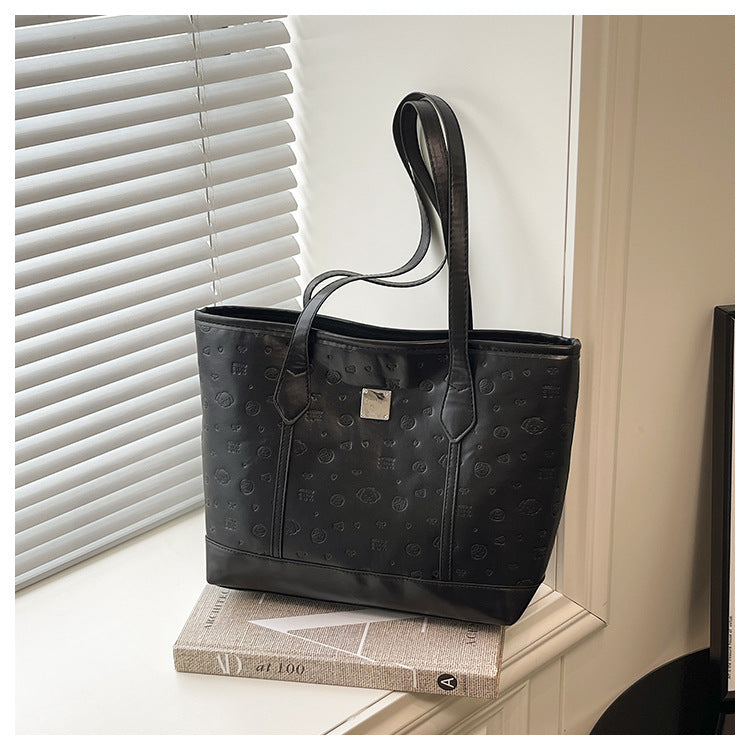 European and American Trendy Simple Large Capacity Tote Bag2025New high-value casual cute embossed single-shoulder handbag