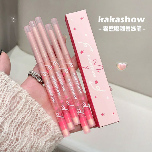 kakashow Mist Feel Puff Lip Liner Delicate Soft Mist Silky Smooth Outline Lip Shape Natural Color with Lip Brush c440